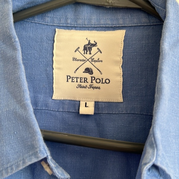 Peter polo blue linen long sleeve shirts - Picture 4 of 9